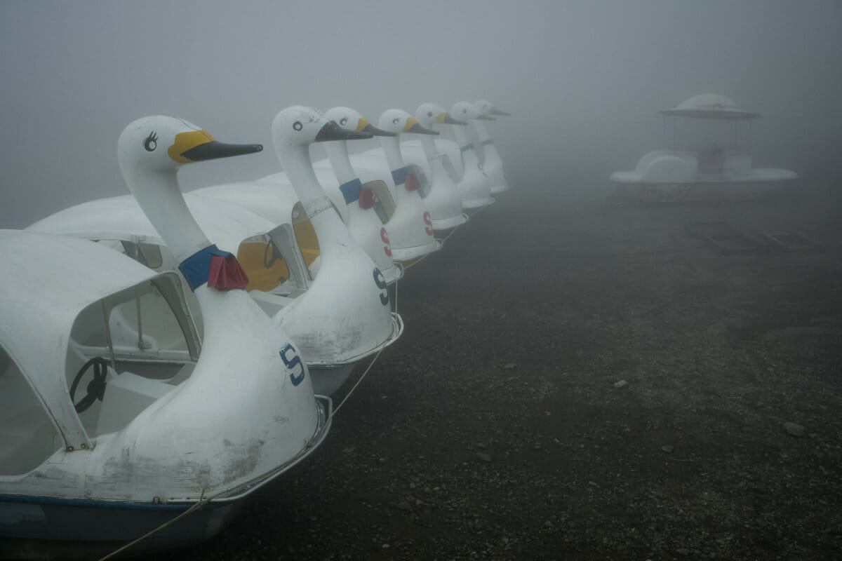 An atmospheric old Japanese tourist spot in the fog