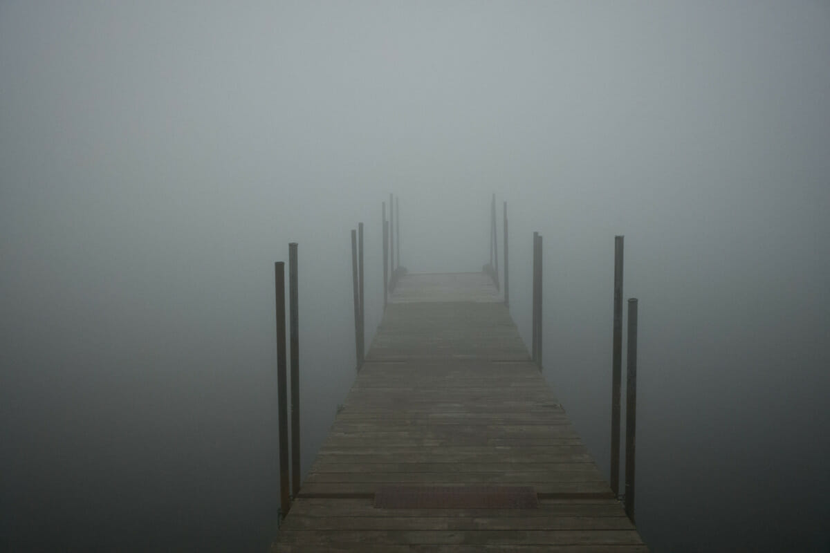 An atmospheric old Japanese tourist spot in the fog