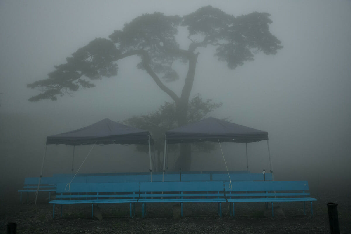 An atmospheric old Japanese tourist spot in the fog