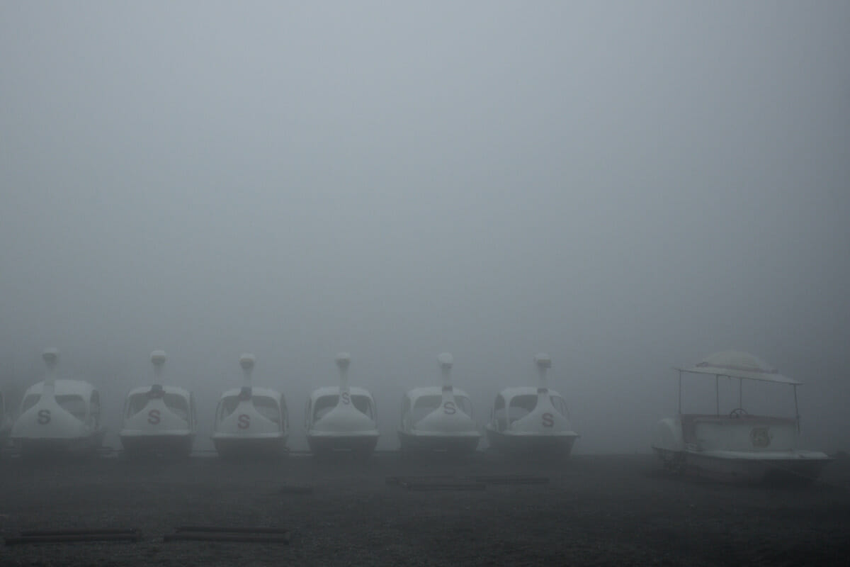 An atmospheric old Japanese tourist spot in the fog