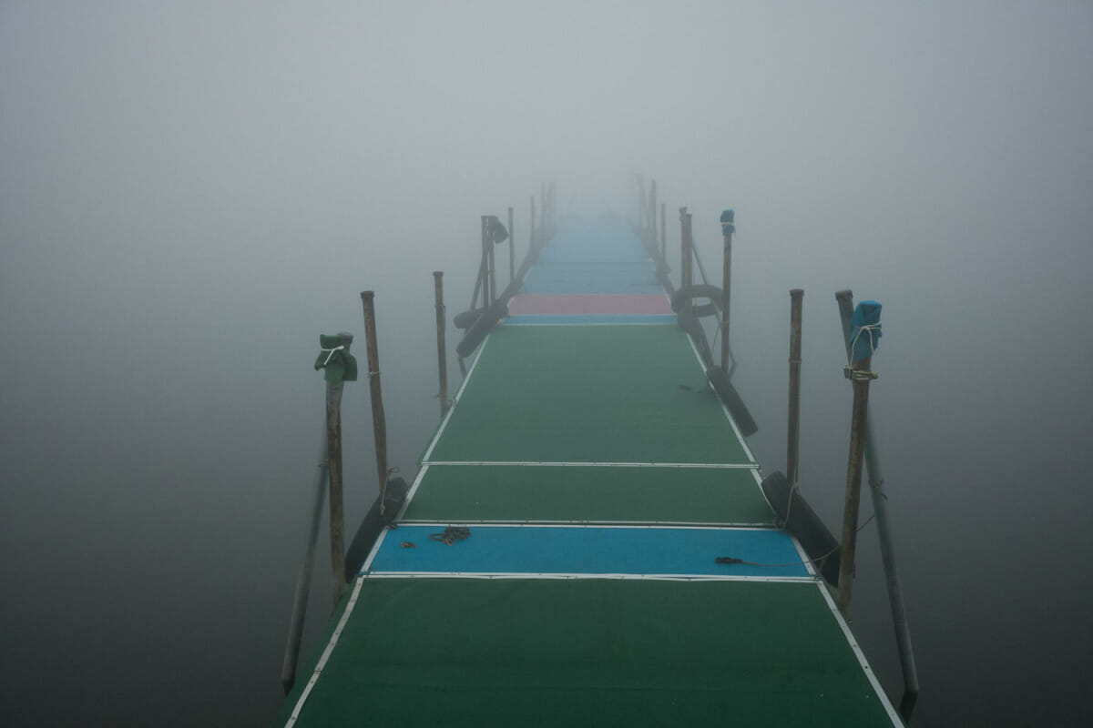 An atmospheric old Japanese tourist spot in the fog