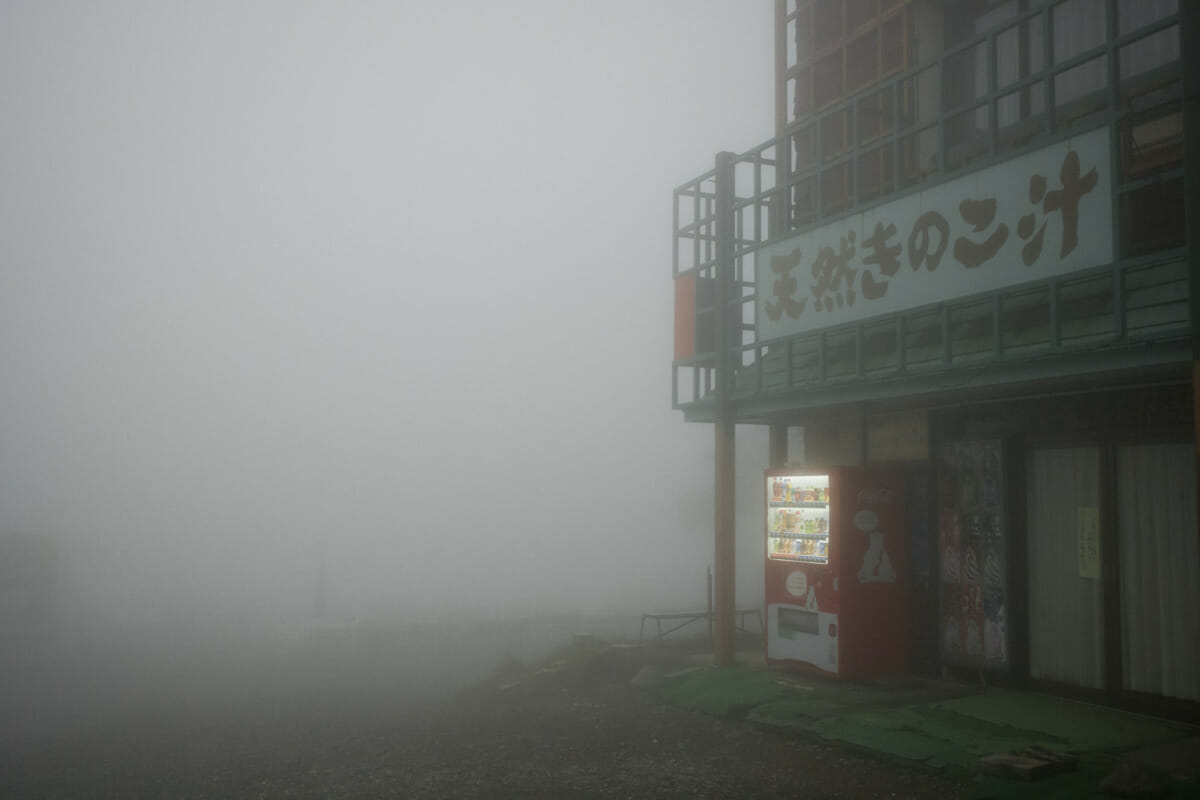 An atmospheric old Japanese tourist spot in the fog