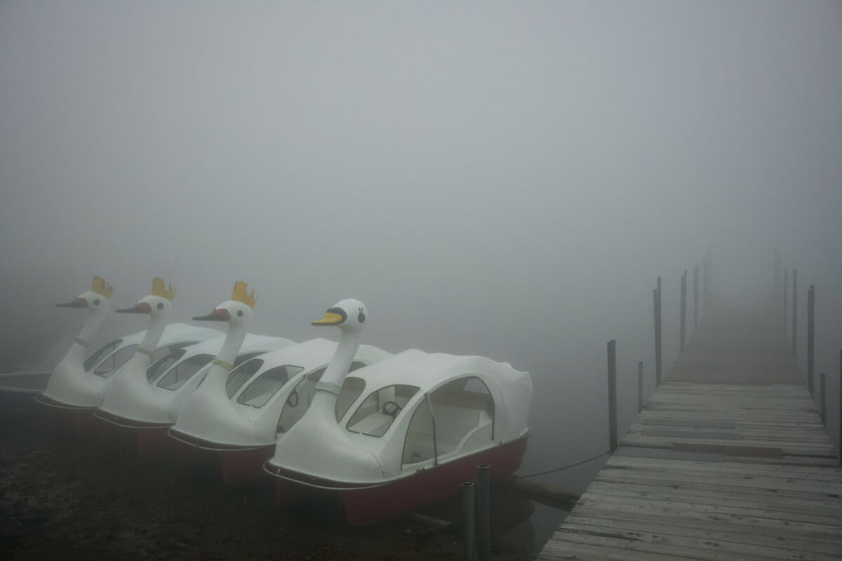 An atmospheric old Japanese tourist spot in the fog