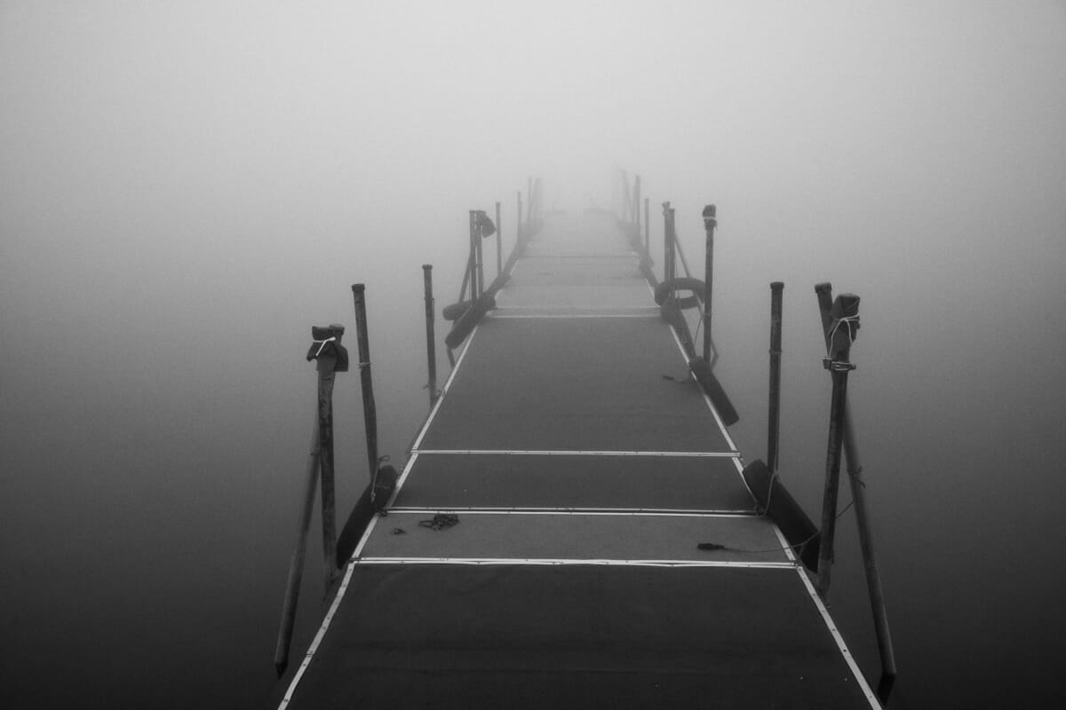 an old and faded Japanese tourist spot in the fog