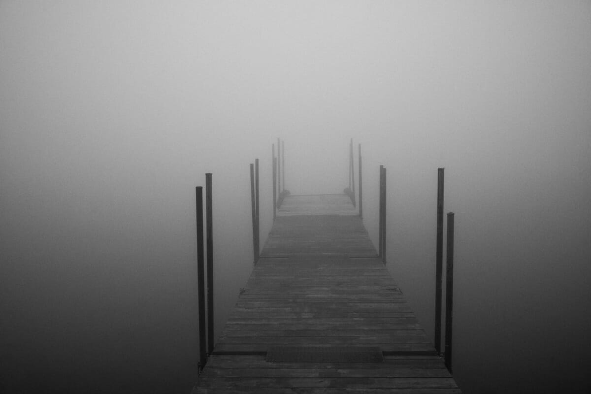 an old and faded Japanese tourist spot in the fog