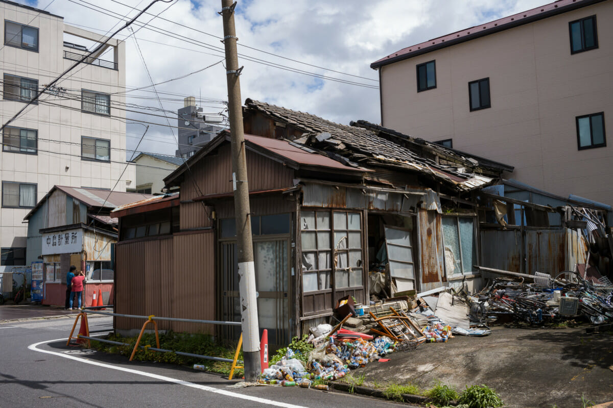 An abandoned and collapsing old Tokyo house