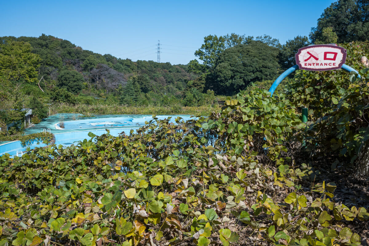 An abandoned and overgrown Japanese theme park