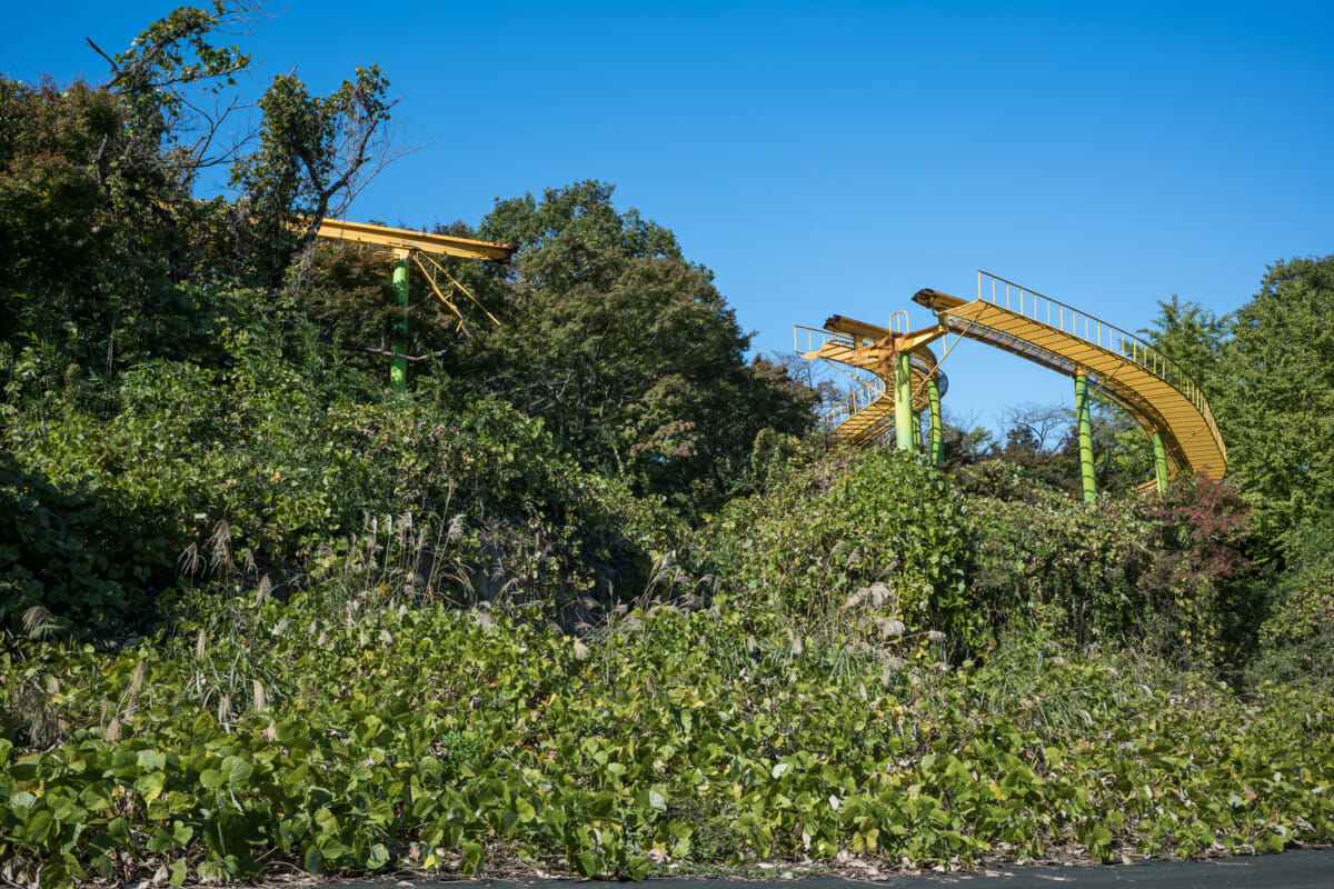 An abandoned and overgrown Japanese theme park