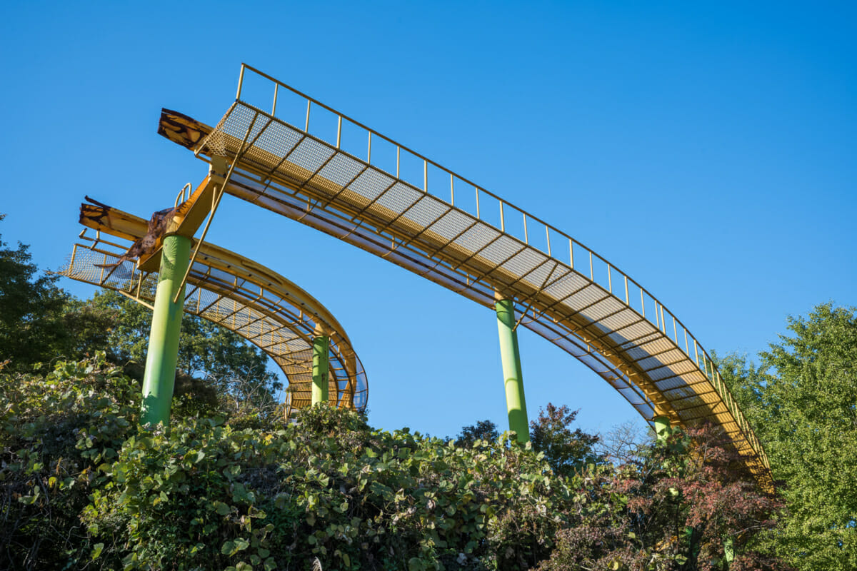 An abandoned and overgrown Japanese theme park