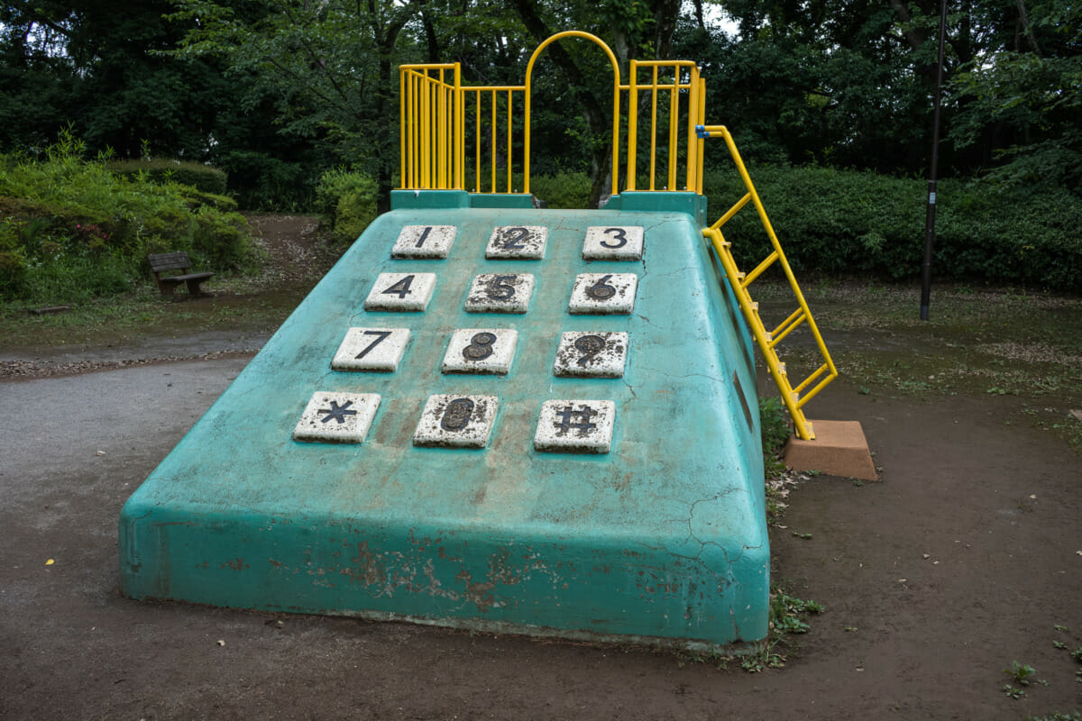 concrete and retro push-button phone slide