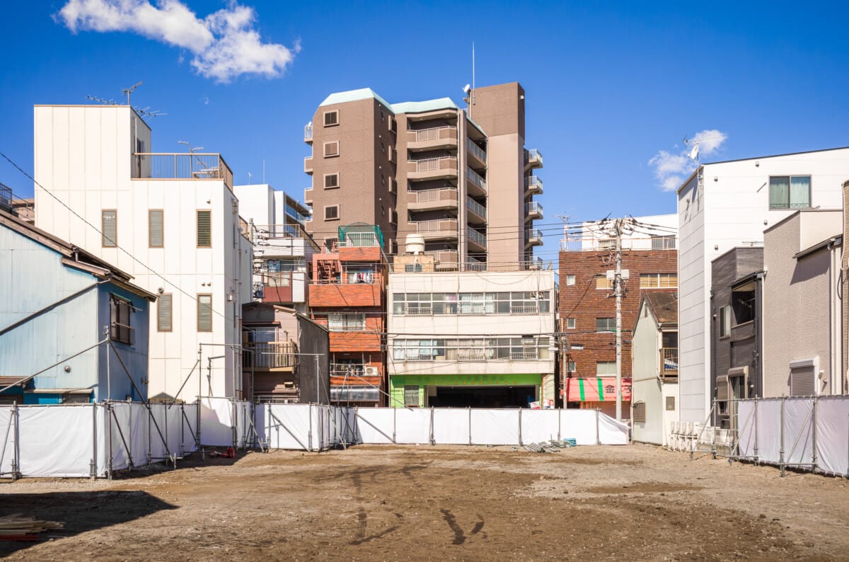 The demolition of a traditional old Tokyo housing block