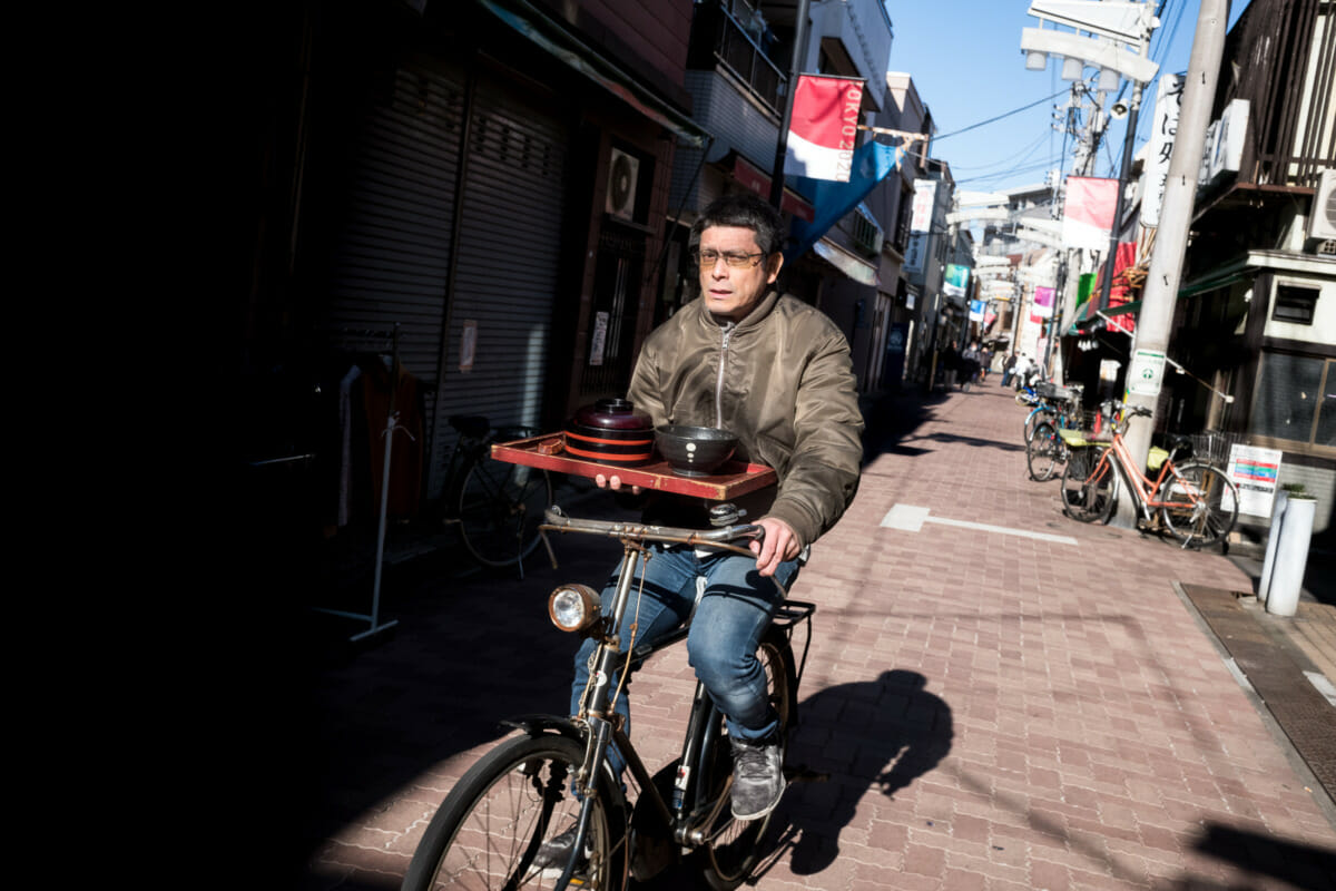 Food delivered traditionally by bicycle in Tokyo