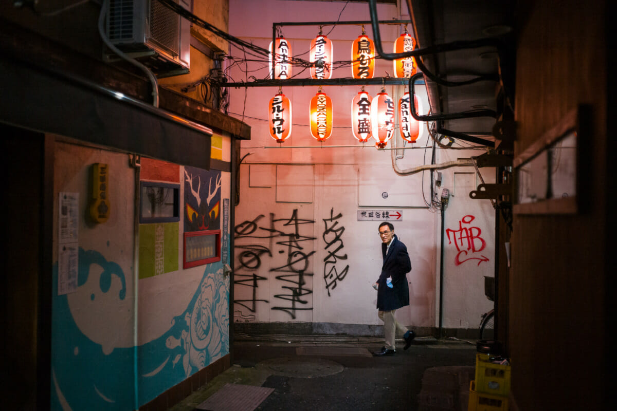 Crumbling and graffiti covered Tokyo alleyways