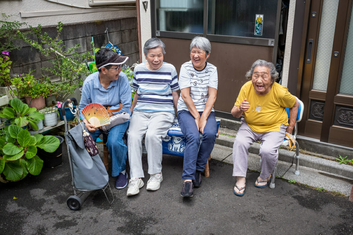 happy and laughing old Japanese ladies in Tokyo