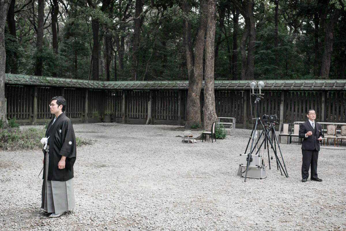 Japanese men waiting