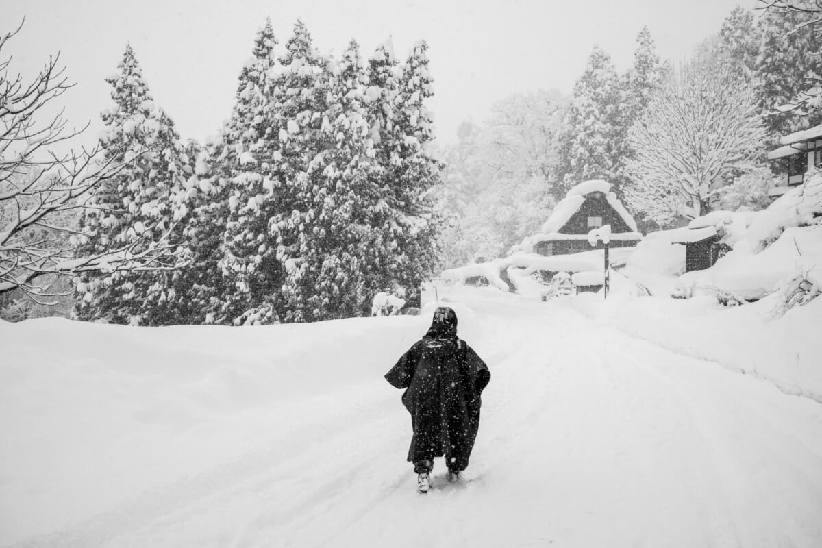 a beautifully bleak Japanese village in the snow