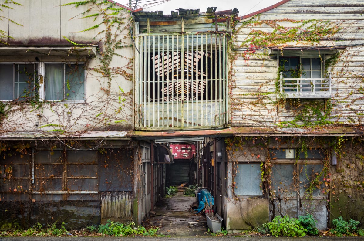 The overgrown beauty of a long abandoned Japanese shopping arcade