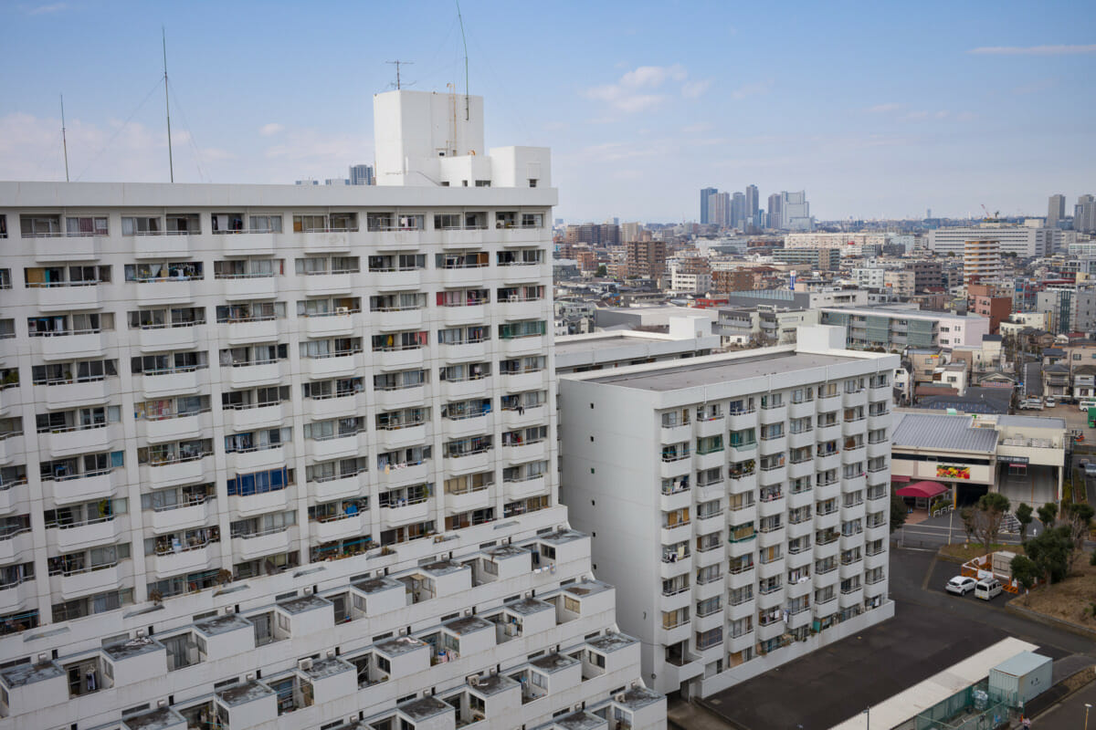 huge and dated Japanese tower blocks