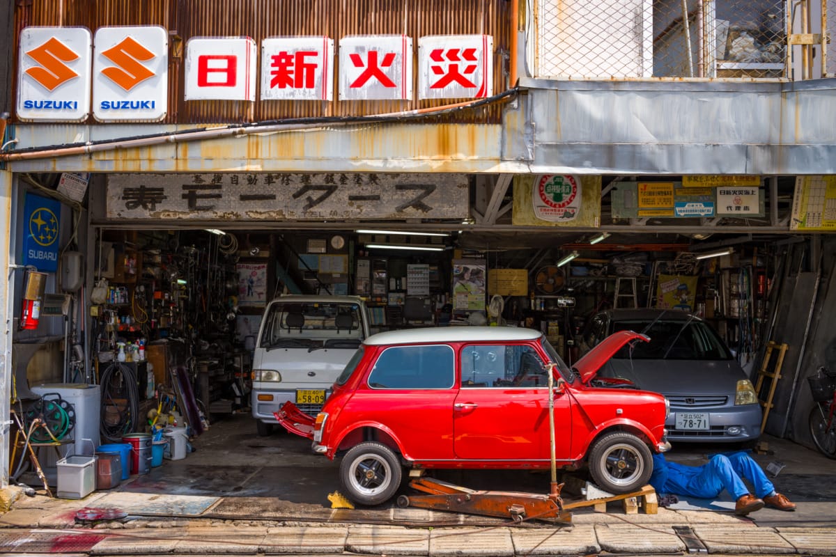 The life of a red mini in an old Tokyo garage