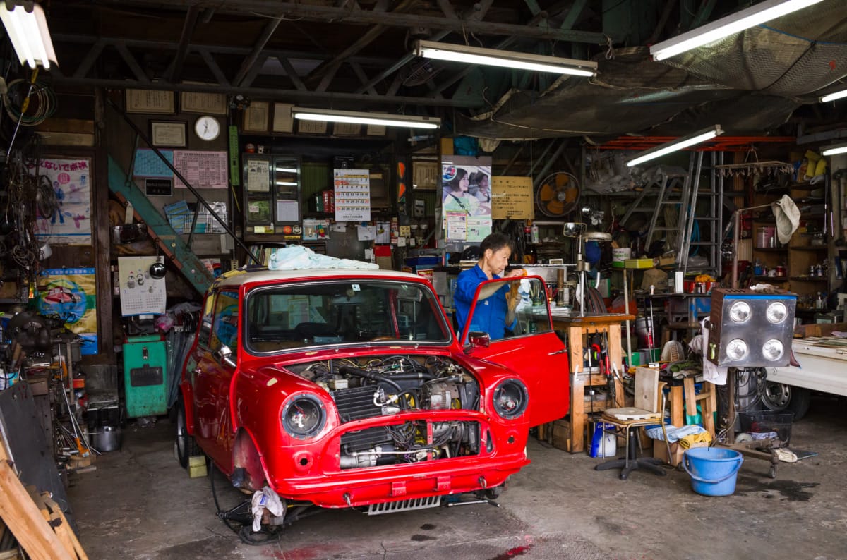 The life of a red mini in an old Tokyo garage