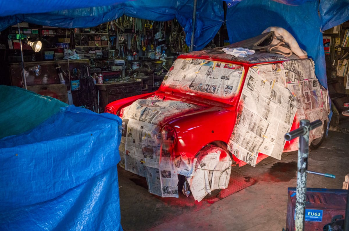 The life of a red mini in an old Tokyo garage