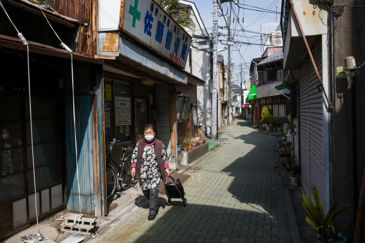 old Tokyo shopping street and shadows