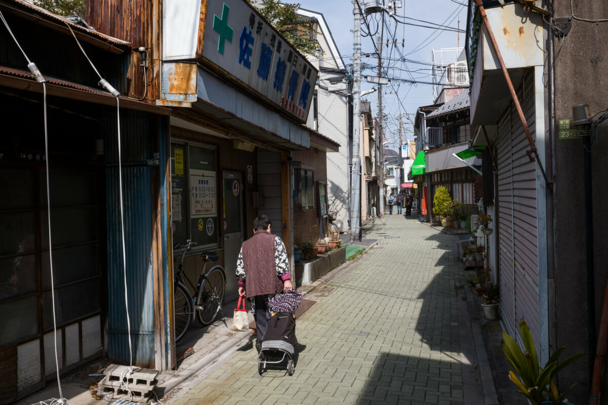 old Tokyo shopping street and shadows