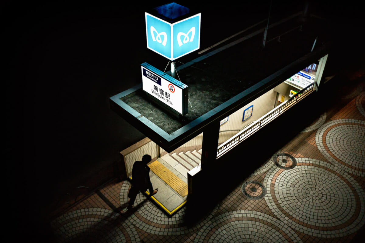 A beautiful and atmospheric Tokyo subway station at night