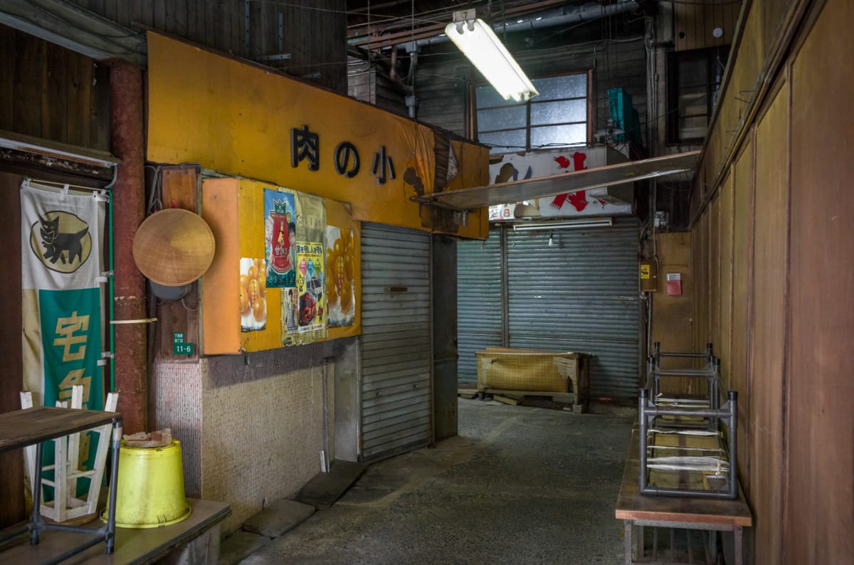 dilapidated pre-war and wooden Japanese shopping street