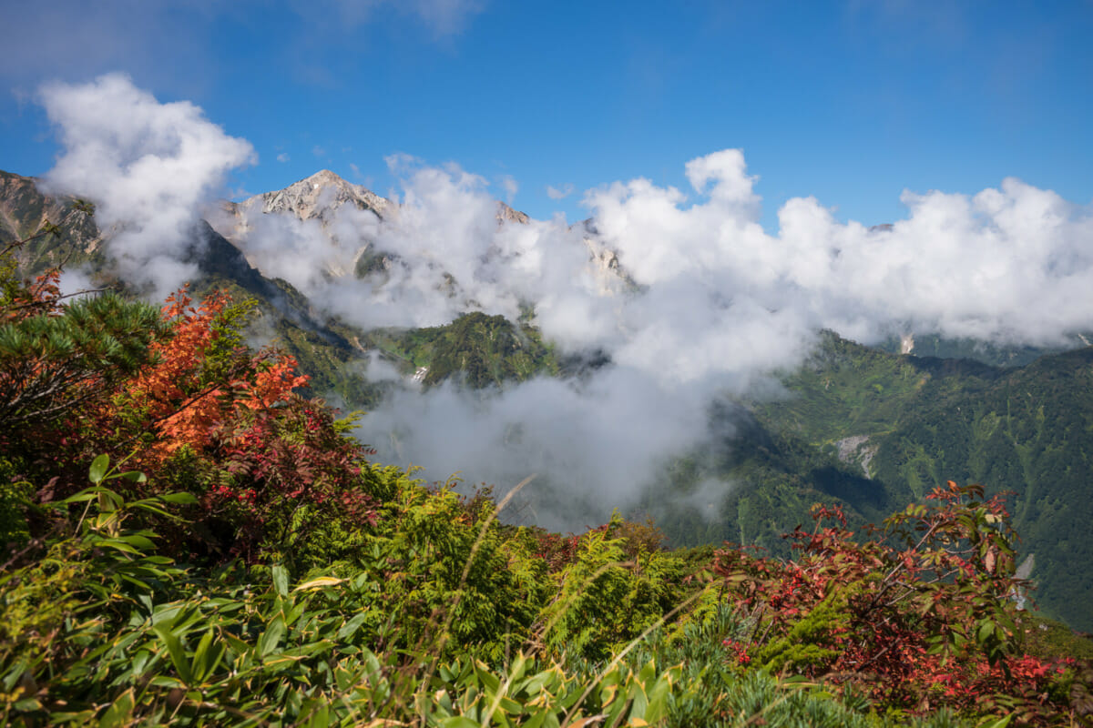 the Japanese alps on the cusp of autumn