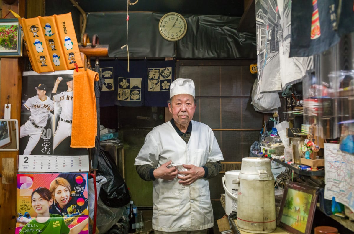 A cluttered and tiny old Tokyo tonkatsu restaurant