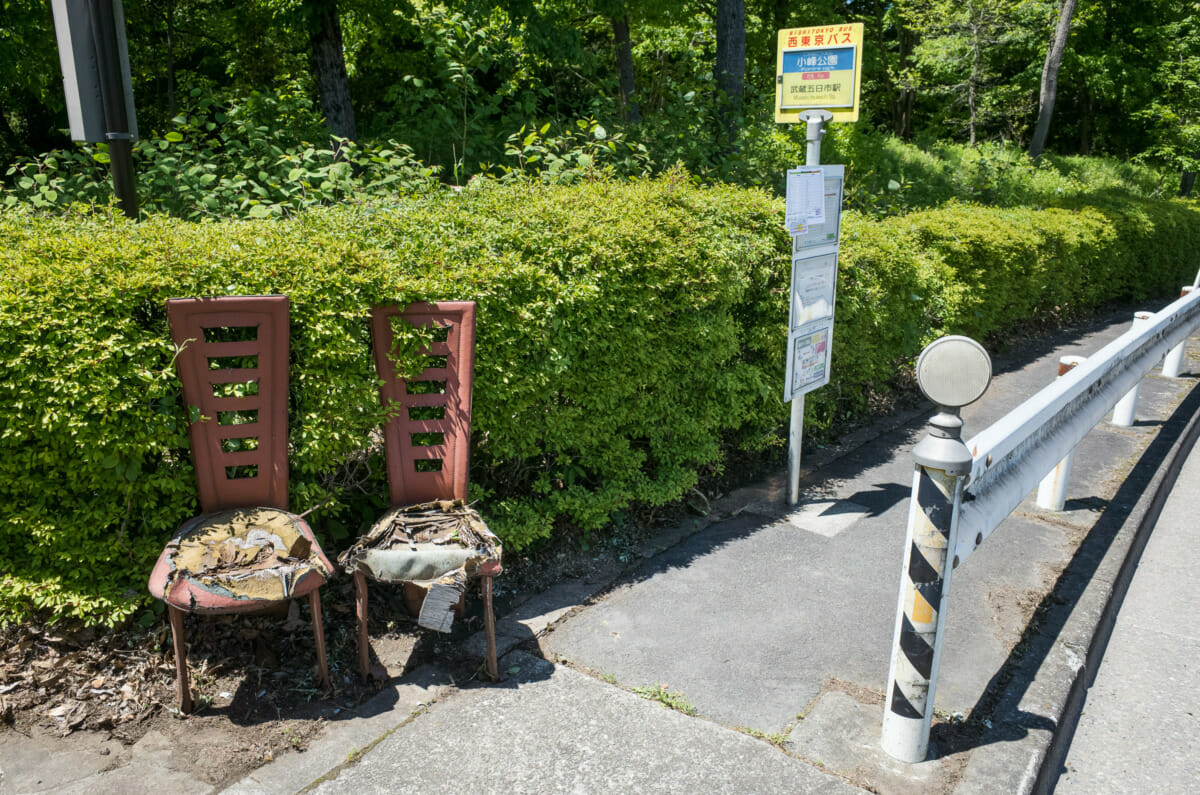 The silence of suburban Tokyo bus stop seats