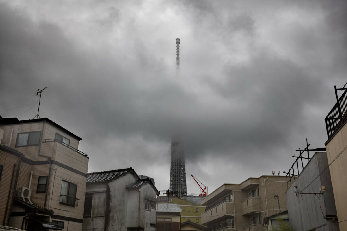 Tokyo Skytree in the rainy season clouds