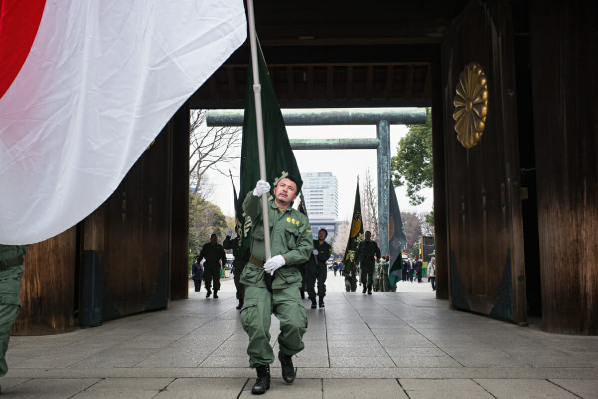 Uniformed nationalists at Yasukuni Shrine