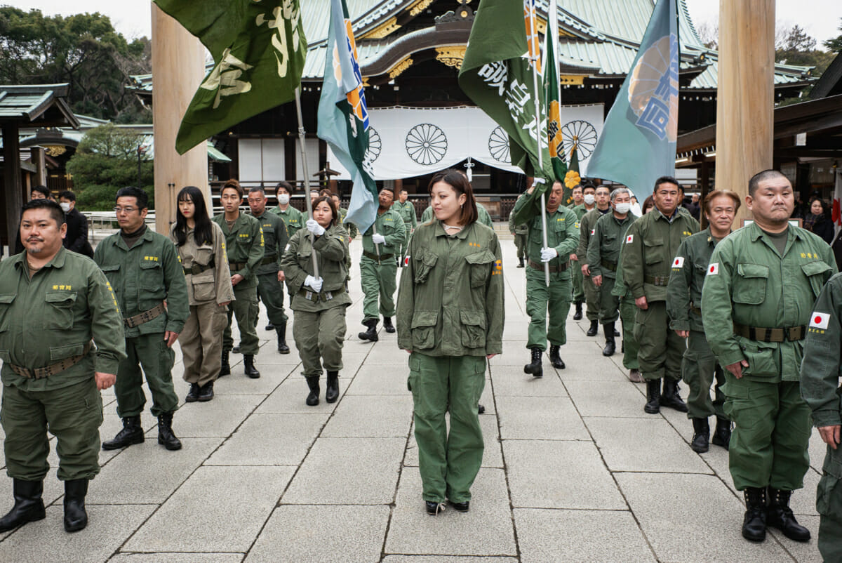 Uniformed nationalists at Yasukuni Shrine