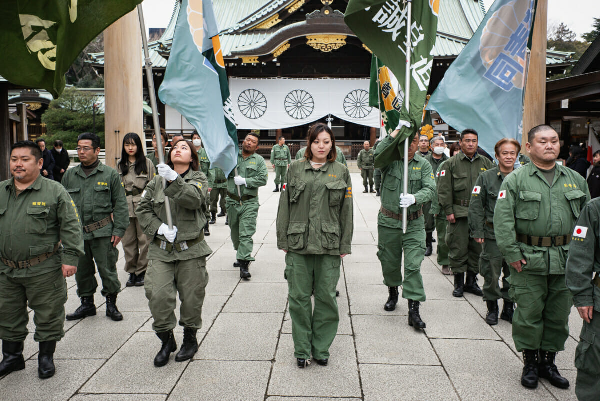 Uniformed nationalists at Yasukuni Shrine