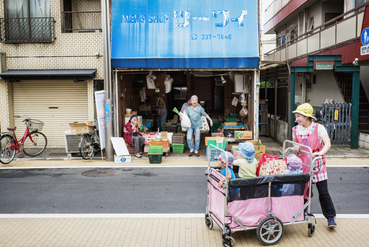 young and old Tokyo street scene